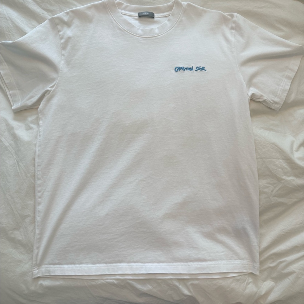 Dior White Tee with Blue Logo